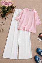 Baby Pink Oversized Tee With White Flapper Trouser