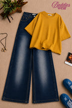 Mustard Yellow Baggy Drop Shoulder Tee & Dark Blue Vintage Baggy Jeans