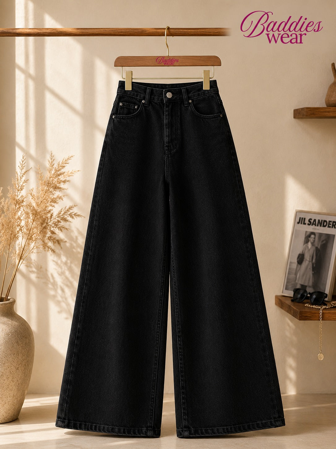 Black Denim Wide Leg Jeans