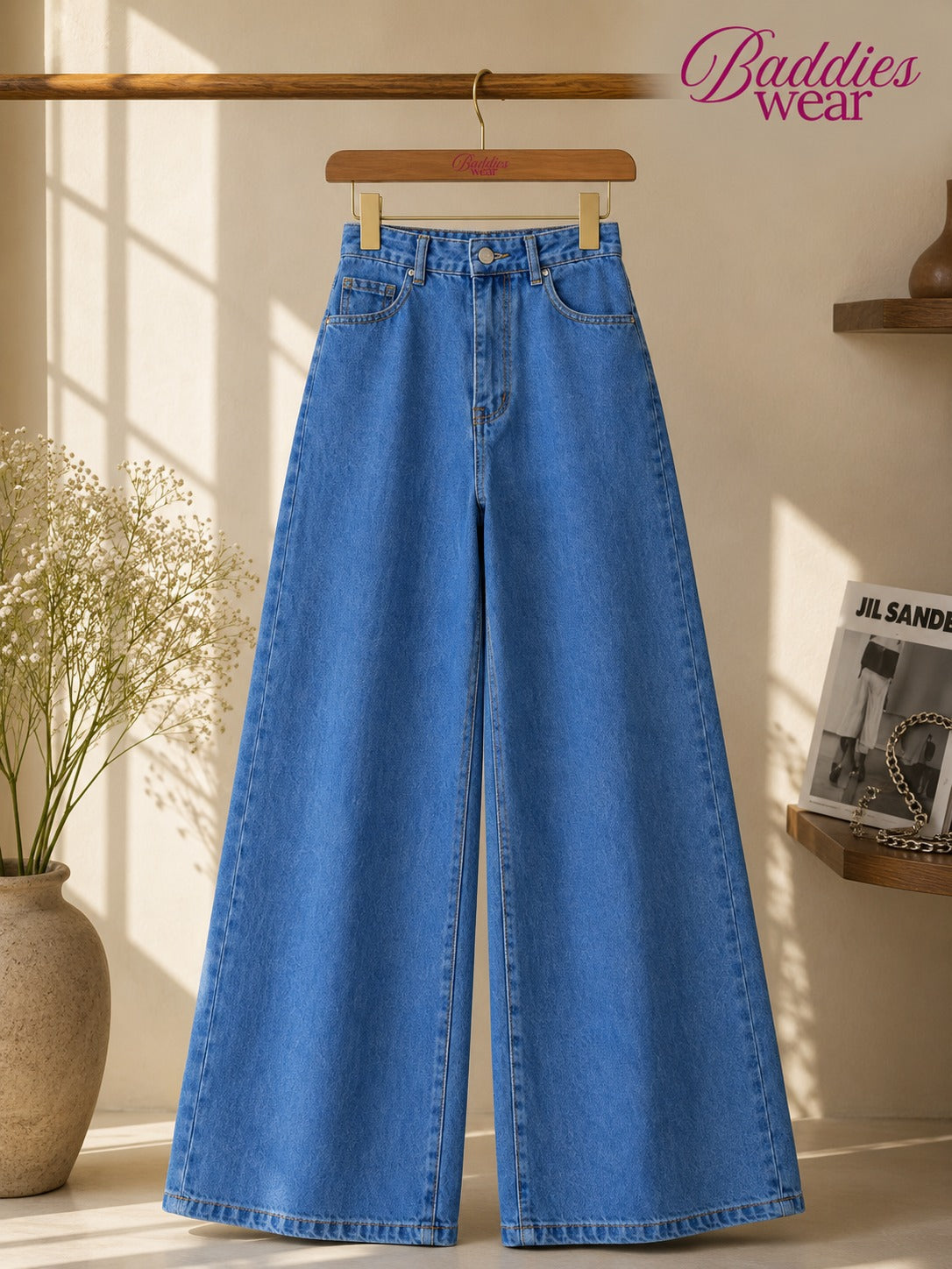 Mid Blue Denim Wide Leg Jeans