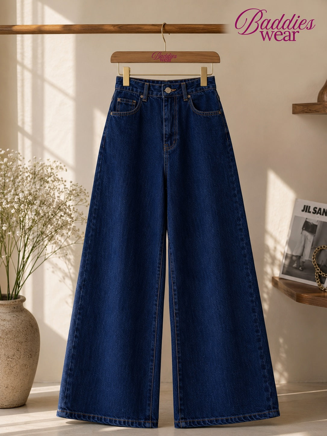 Dark Blue Denim Wide Leg Jeans