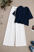 Navy Blue Oversized Tee With White Flapper Trouser