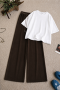 White Oversized Tee With Dark Brown Flapper Trouser