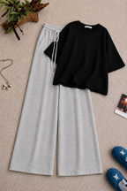 Black Oversized Tee With Light Grey Flapper Trouser