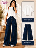 White Drop-Shoulder T-Shirt & Mid-Blue Cargo Jeans
