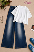 White Baggy Drop Shoulder Tee &  Mid-Blue Vintage Baggy Jeans