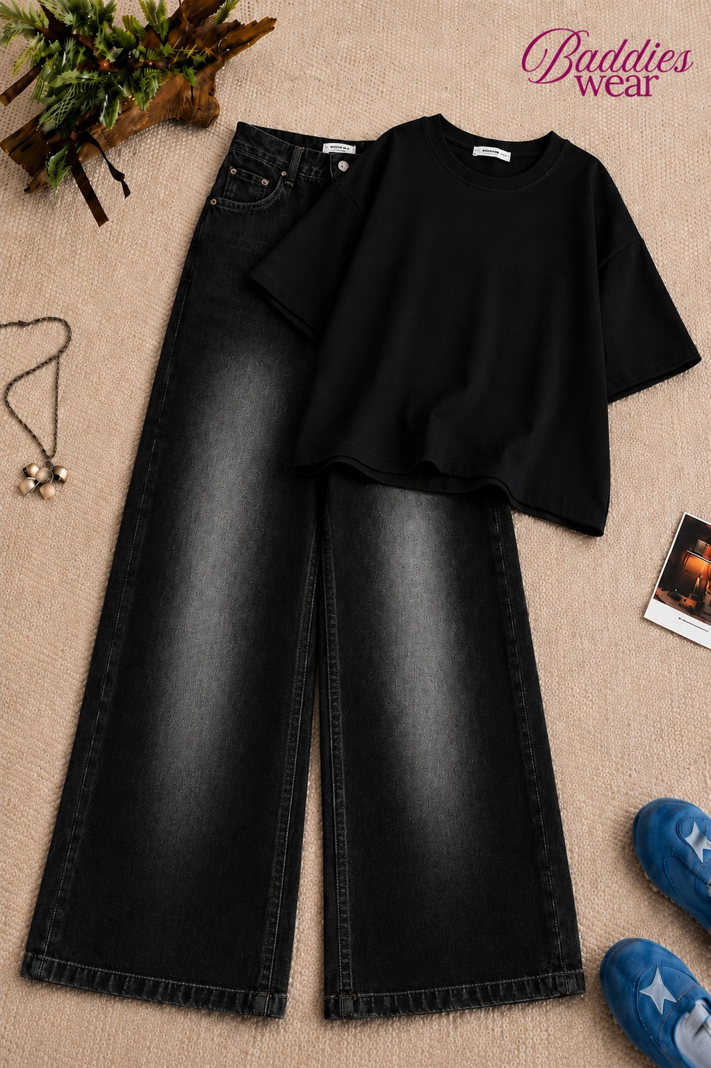Black Baggy Drop Shoulder Tee & Black Vintage Baggy Jeans