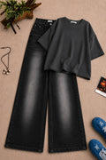 Charcoal Grey Baggy Drop Shoulder Tee & Black Vintage Baggy Jeans